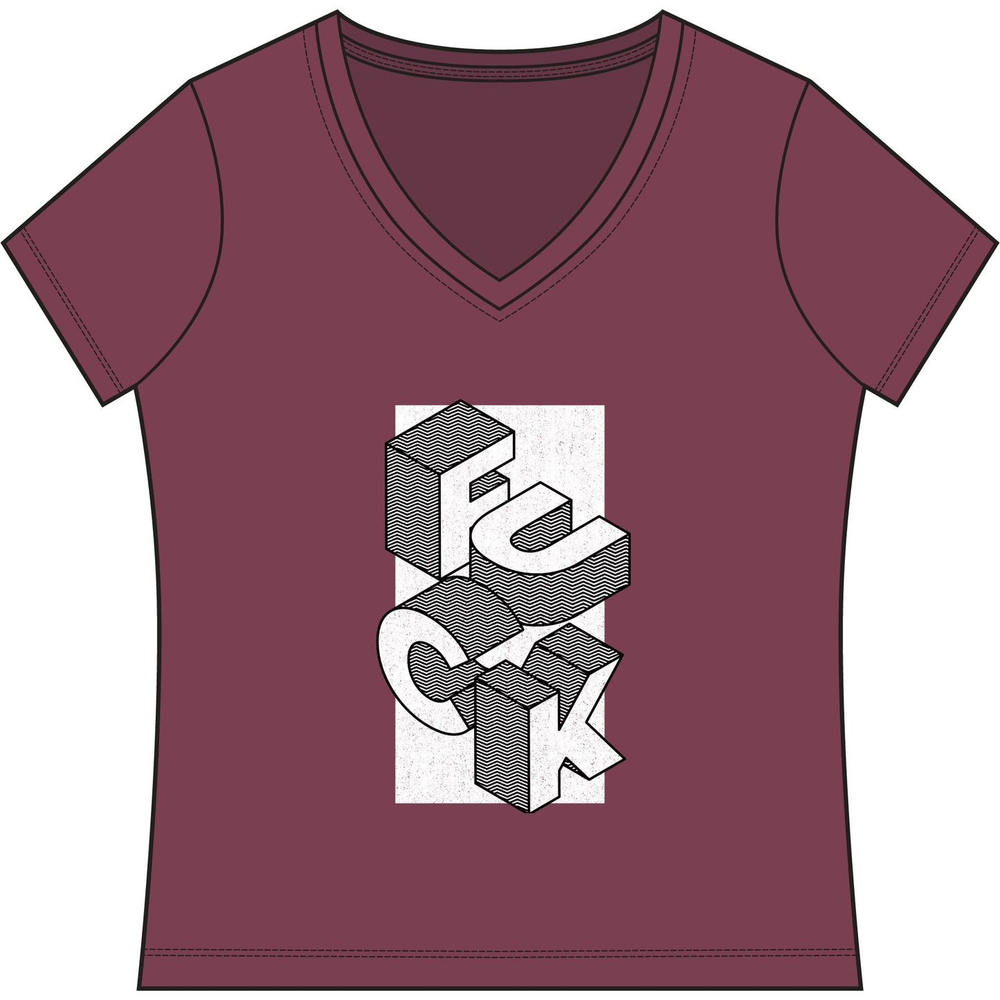 Women's V-Neck Tee - Geometric 'FUCK' Retro Isometric Typography Graphic