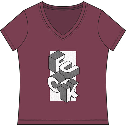 Women's V-Neck Tee - Geometric 'FUCK' Retro Isometric Typography Graphic