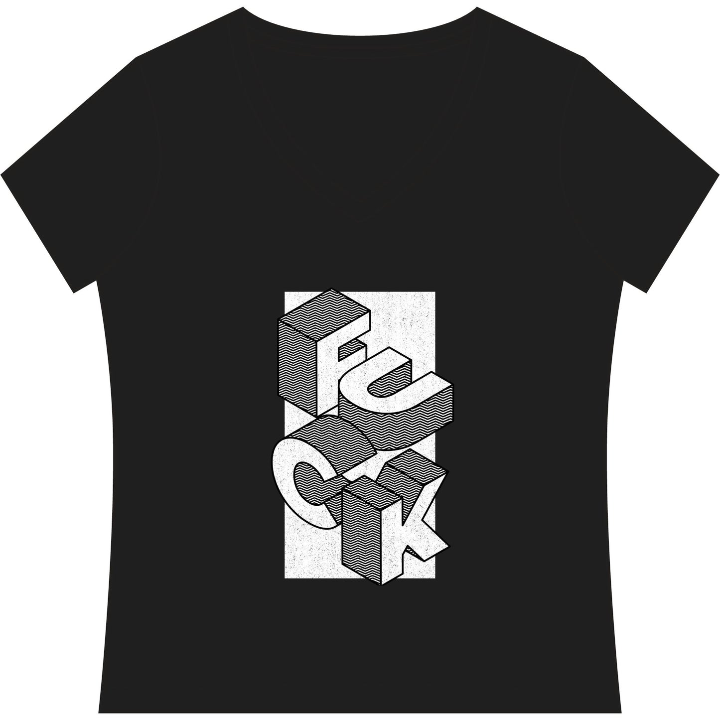 Women's V-Neck Tee - Geometric 'FUCK' Retro Isometric Typography Graphic