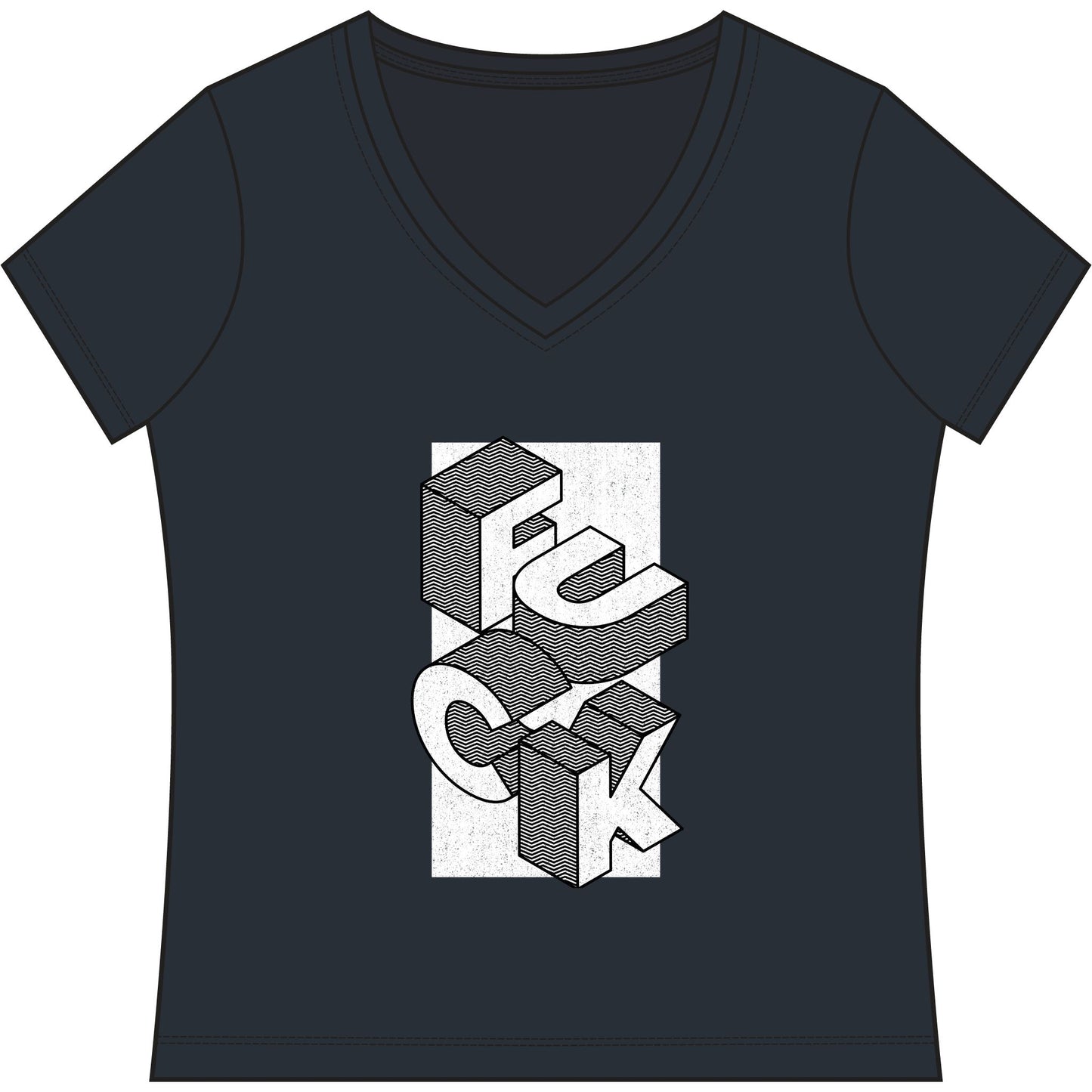 Women's V-Neck Tee - Geometric 'FUCK' Retro Isometric Typography Graphic