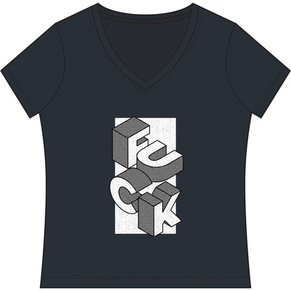 Women's V-Neck Tee - Geometric 'FUCK' Retro Isometric Typography Graphic