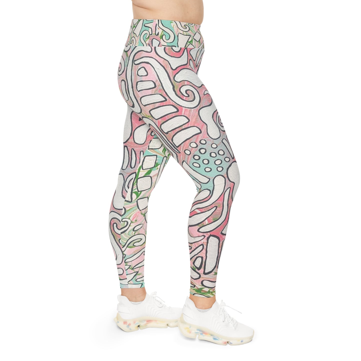 Plus Size Abstract Pink Doodle Leggings - Lisa© by Brandy Young — All-Over Print Comfort
