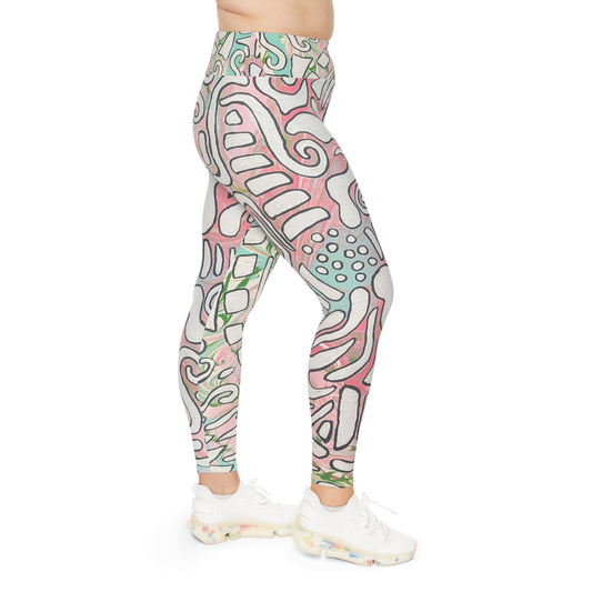 Plus Size Abstract Pink Doodle Leggings - Lisa© by Brandy Young — All-Over Print Comfort