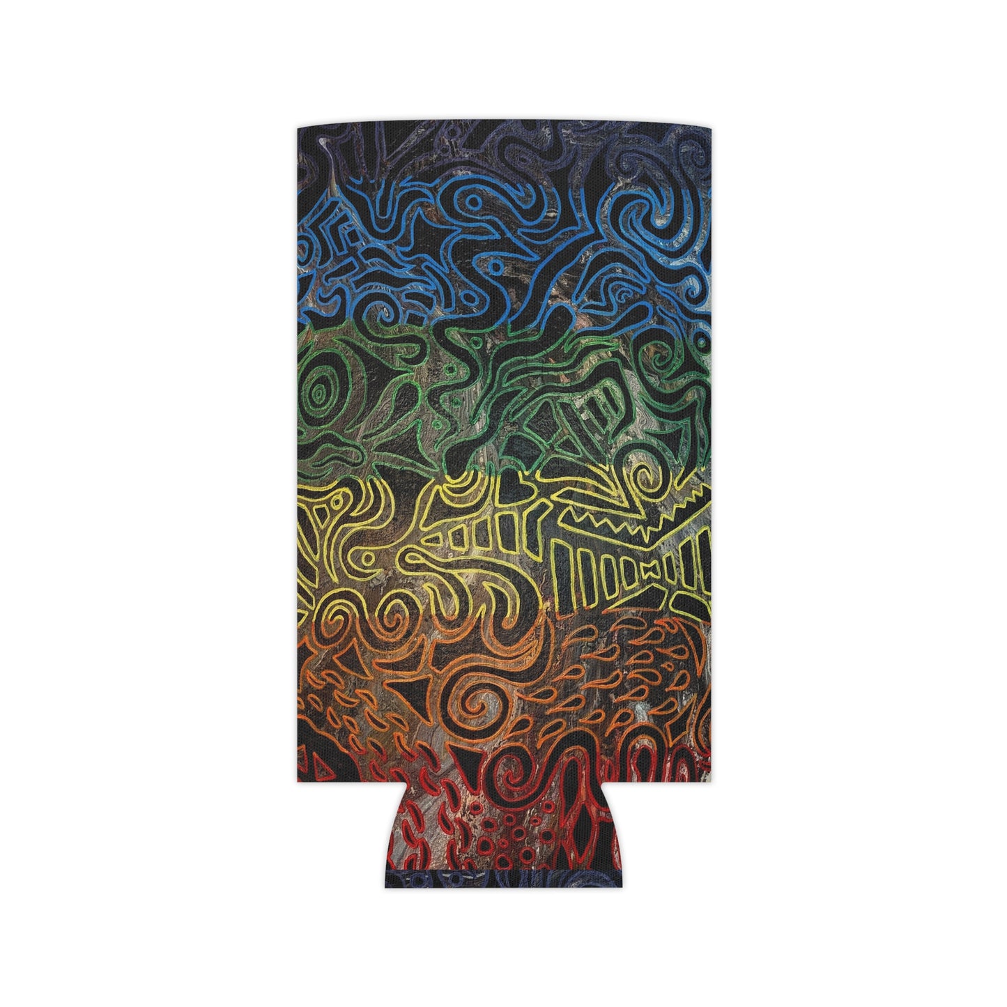 Can Cooler - Gabriella© by Brandy Young — Rainbow Tribal Swirl Neoprene Koozie