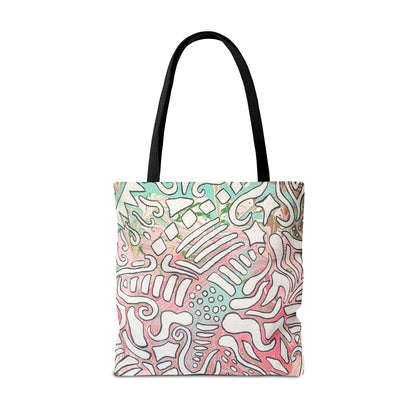 Abstract Coral Reef Pattern Tote Bag - Lisa© by Brandy Young — Pastel Ocean-Inspired All-Over Print