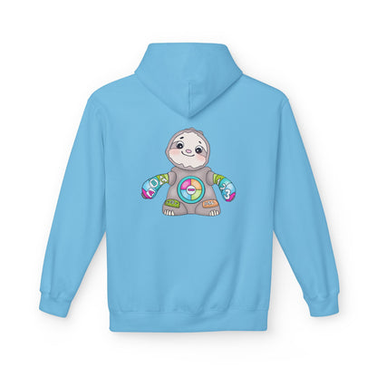 Cute Baby Sloth Hoodie with Colorful Toy Chest Graphic — Cozy Casual Pullover