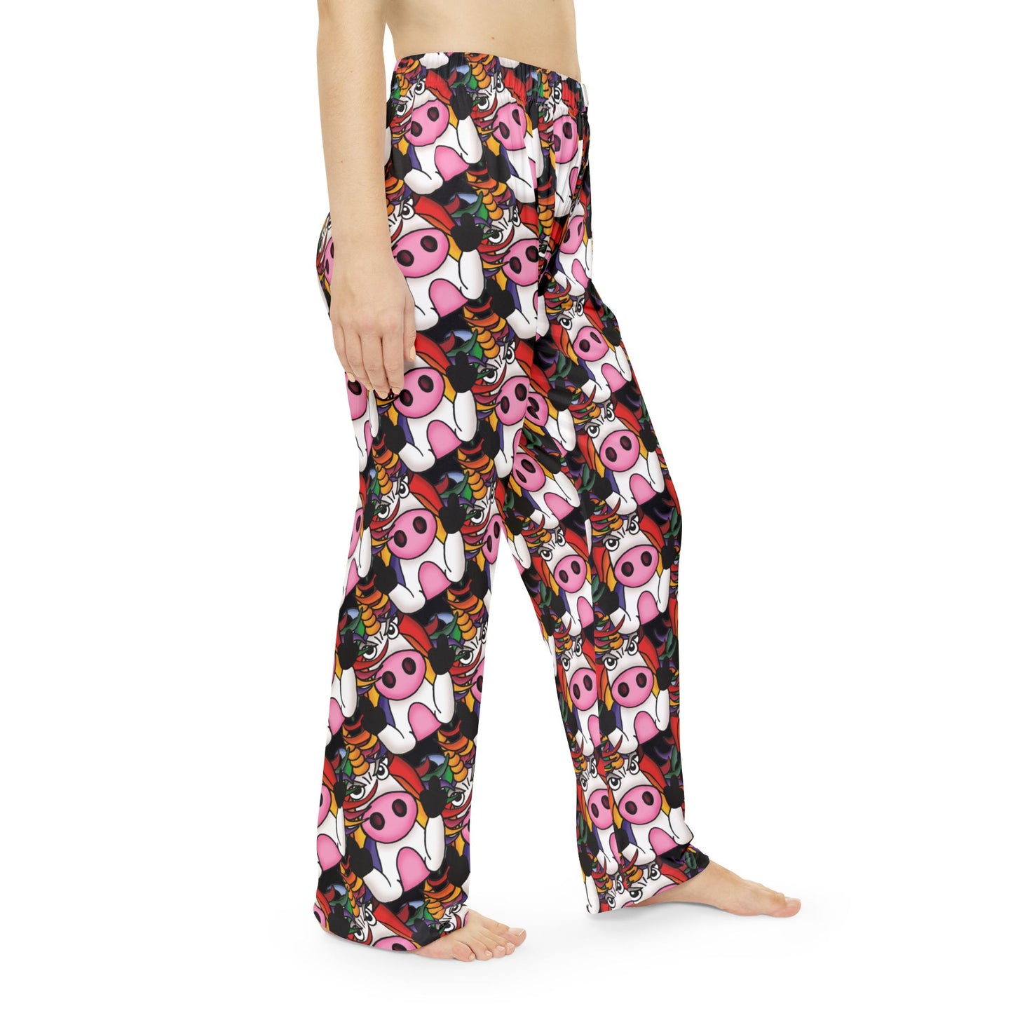 Pajama Pants — Cute Rainbow Unicorn Pig  Giving The Finger -  All-Over Print Lounge Pajama Pants