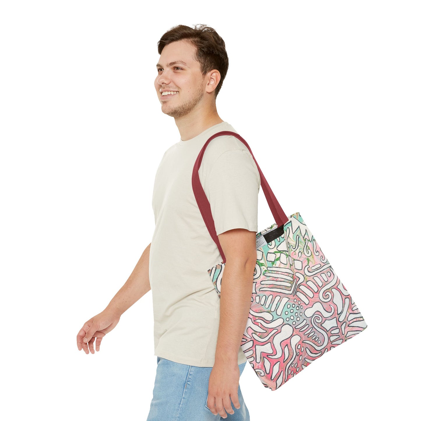 Abstract Coral Reef Pattern Tote Bag - Lisa© by Brandy Young — Pastel Ocean-Inspired All-Over Print