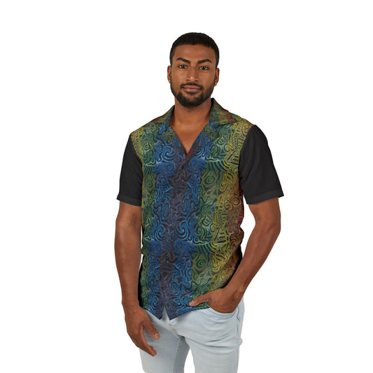 Tropical Tribal Stripe Hawaiian Shirt - Gabriella© by Brandy Young — Camp Shirt