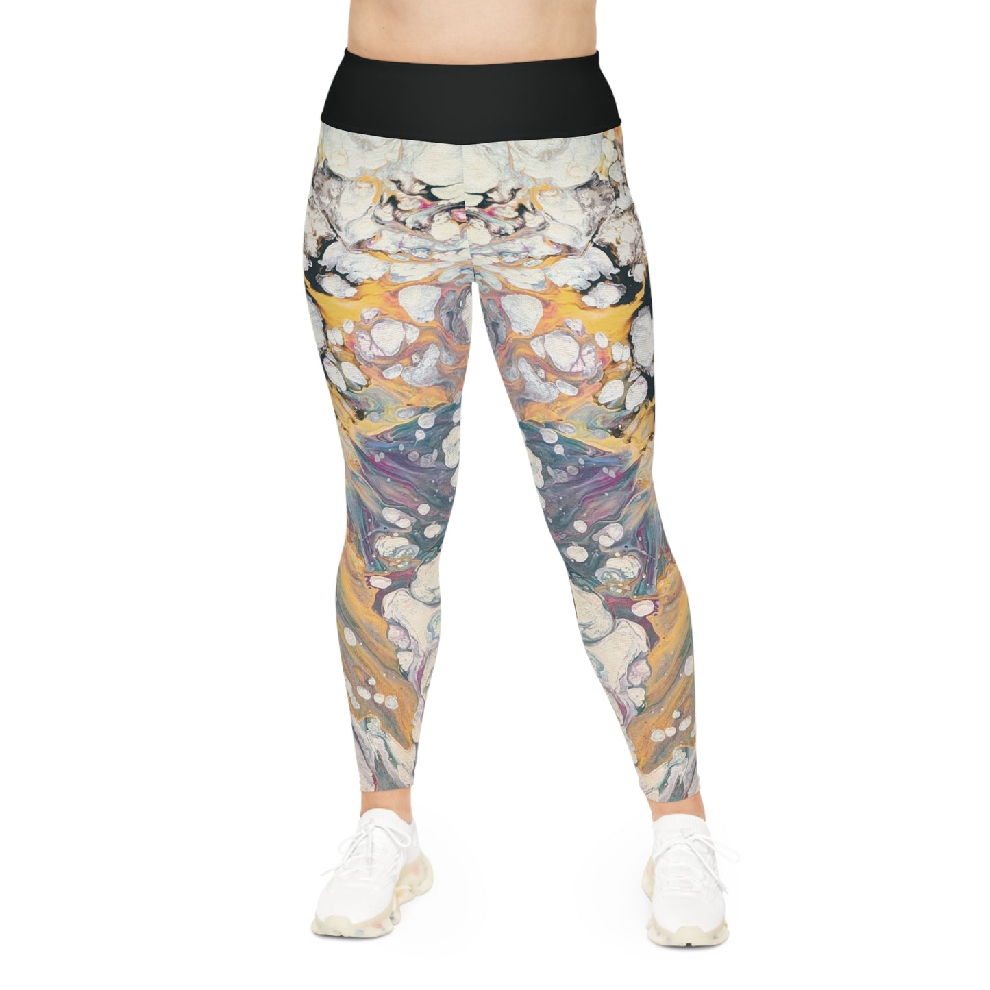 Plus Size Marble Abstract Leggings - Fire Clouds© by Brandy Young — Colorful Fluid Art All-Over Print