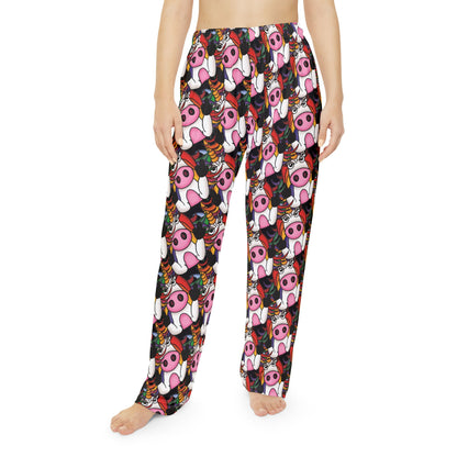 Pajama Pants — Cute Rainbow Unicorn Pig  Giving The Finger -  All-Over Print Lounge Pajama Pants