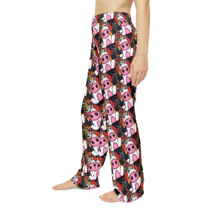 Pajama Pants — Cute Rainbow Unicorn Pig  Giving The Finger -  All-Over Print Lounge Pajama Pants