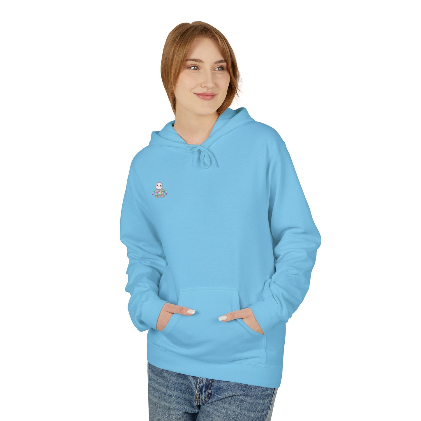 Cute Baby Sloth Hoodie with Colorful Toy Chest Graphic — Cozy Casual Pullover