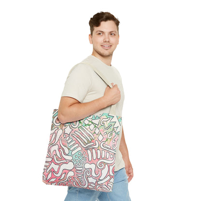 Abstract Coral Reef Pattern Tote Bag - Lisa© by Brandy Young — Pastel Ocean-Inspired All-Over Print
