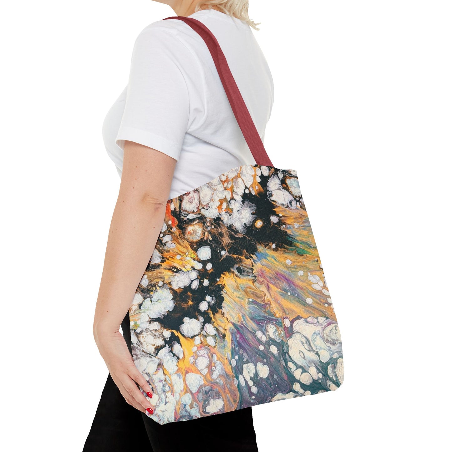 Abstract Fluid Art Tote Bag - Fire Clouds© by Brandy Young – Colorful Marble Splash All-Over Print