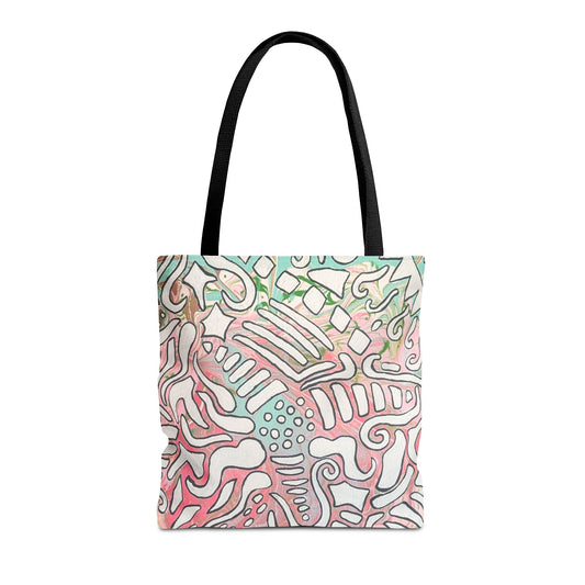 Abstract Coral Reef Pattern Tote Bag - Lisa© by Brandy Young — Pastel Ocean-Inspired All-Over Print