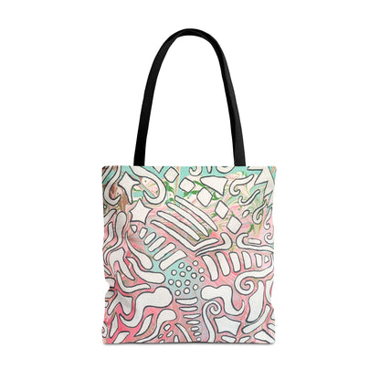 Abstract Coral Reef Pattern Tote Bag - Lisa© by Brandy Young — Pastel Ocean-Inspired All-Over Print