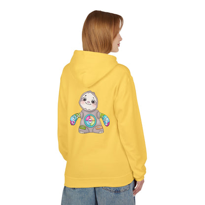 Cute Baby Sloth Hoodie with Colorful Toy Chest Graphic — Cozy Casual Pullover