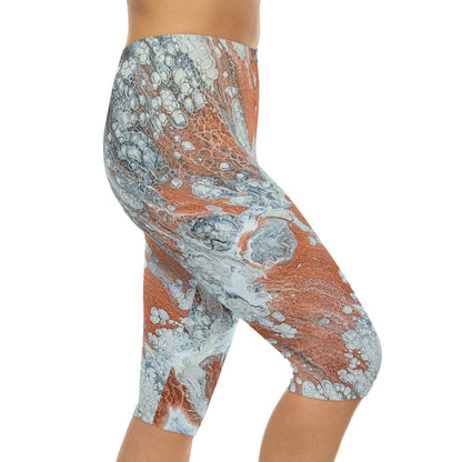 Abstract Marble Capri Leggings - Diane© by Brandy Young — Bronze and Silver Fluid Art Print