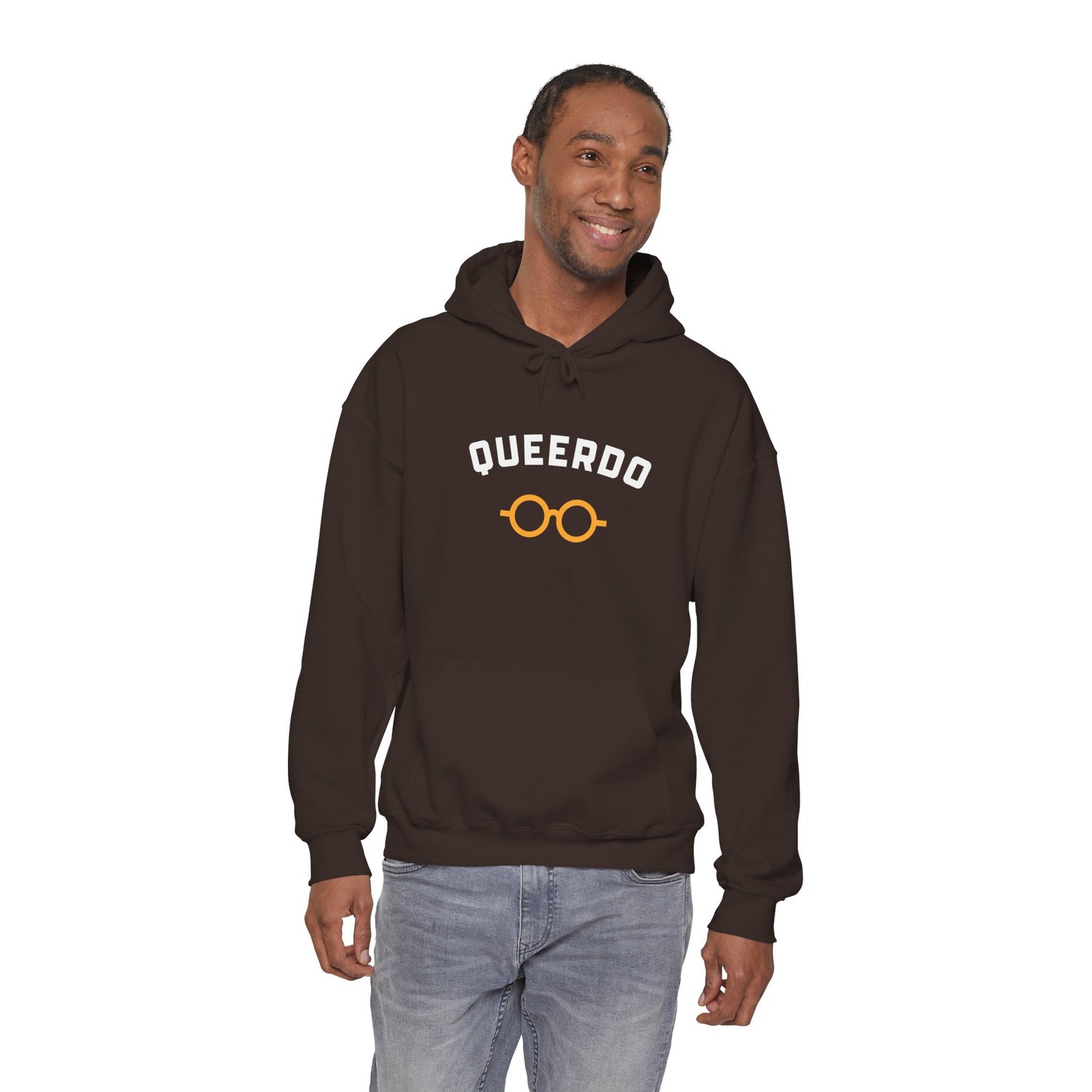 Queerdo Hoodie — Funny LGBTQ+ Pride Sweatshirt with Glasses Graphic