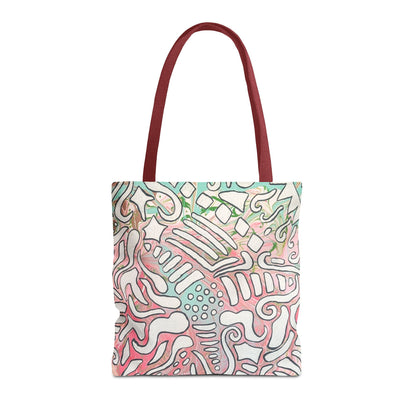 Abstract Coral Reef Pattern Tote Bag - Lisa© by Brandy Young — Pastel Ocean-Inspired All-Over Print