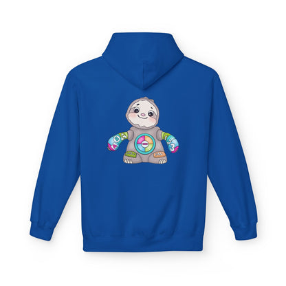 Cute Baby Sloth Hoodie with Colorful Toy Chest Graphic — Cozy Casual Pullover